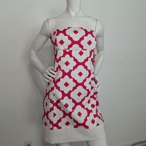 Laundry By Shelli Segal Cottagecore “NEW” Pink White Retro Strapless Dress *10